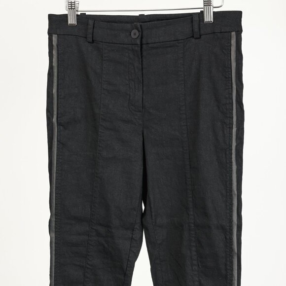 Annette Gortz SS/20 Stick Black Stretch-Linen Cropped Side-Stripe Pants - Picture 3 of 11